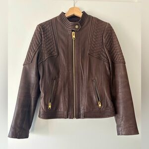 Womens classic genuine leather jacket by Michael Kors n brown/gold